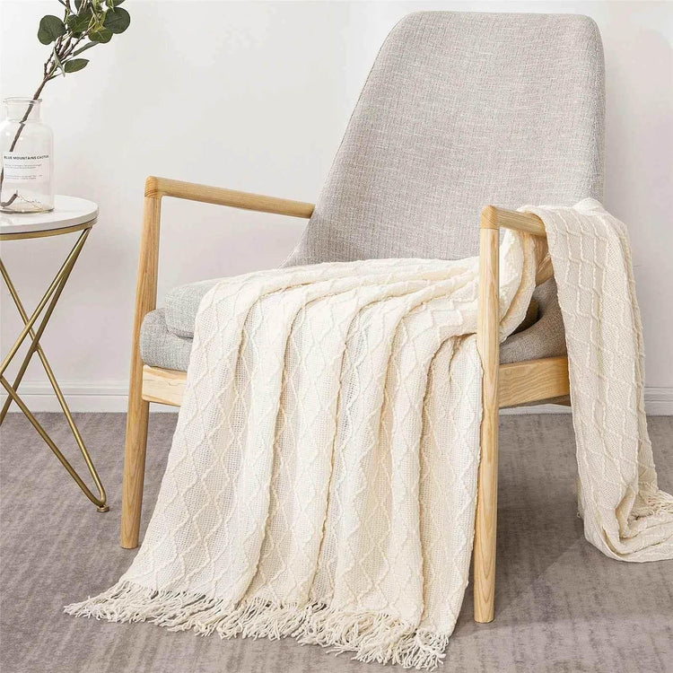 Bohemian Couch Blanket Large Knitted Tassel Throw for Bed Chair Sofa Couch Cover All-Season Blankets Home Decor Soft Comfortable by DSERS