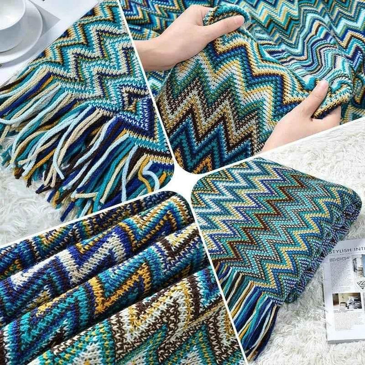 Bohemian Couch Blanket Large Knitted Tassel Throw for Bed Chair Sofa Couch Cover All-Season Blankets Home Decor Soft Comfortable by DSERS