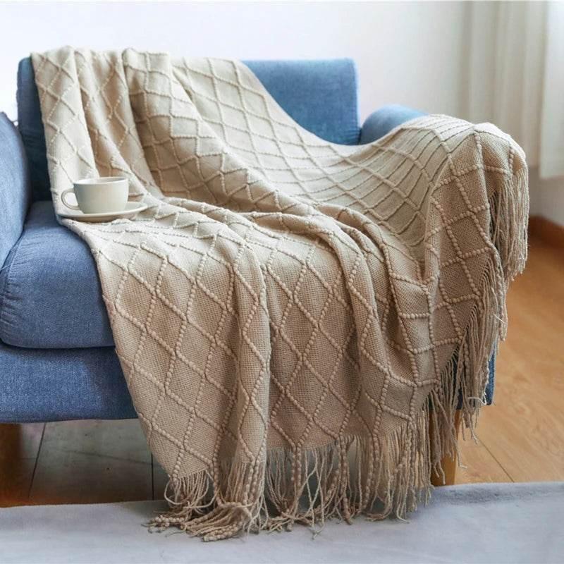 Bohemian Couch Blanket Large Knitted Tassel Throw for Bed Chair Sofa Couch Cover All-Season Blankets Home Decor Soft Comfortable by DSERS