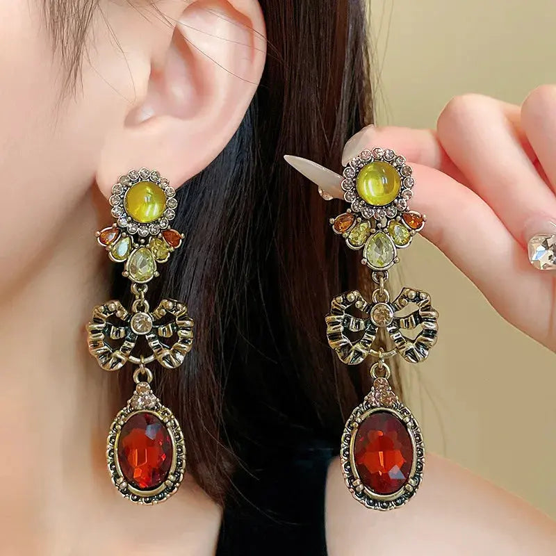Draweye Bows Earrings for Women Medieval Palace Style Vintage Korean Fashion Aretes De Mujer Geometric Elegant Jewelry Earrings by DSERS