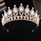 Baroque Luxury Silver Color Pink Opal Crystal Bridal Tiaras Crown Rhinestone Pageant Diadem Headpieces Wedding Hair Accessories Tiaras by DSERS