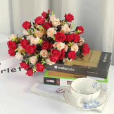12 Heads Rose Artificial Flowers Fake Two color Flowers with Stems Faux Roses Flower Bouquets Home Wedding Christmas Party Decor by DSERS