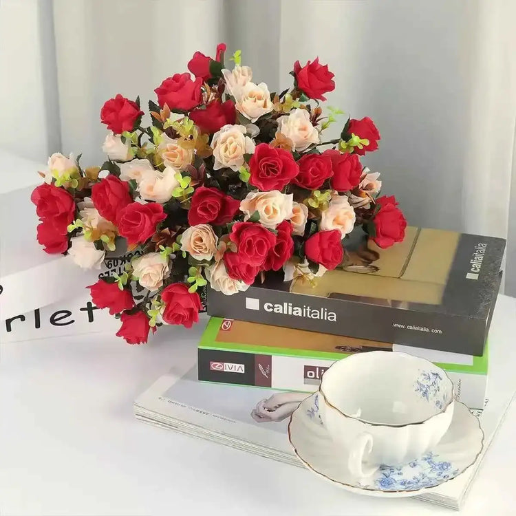 12 Heads Rose Artificial Flowers Fake Two color Flowers with Stems Faux Roses Flower Bouquets Home Wedding Christmas Party Decor by DSERS