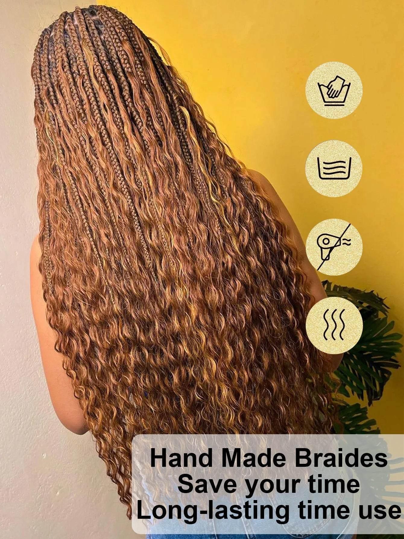 Boho Knotless Braided Wigs Synthetic Full Lace Braids With Curly Hair Ends Goddess Ombre Blonde Box Braided Wigs With Baby Hair Braided Wigs by DSERS / AliHairs Store