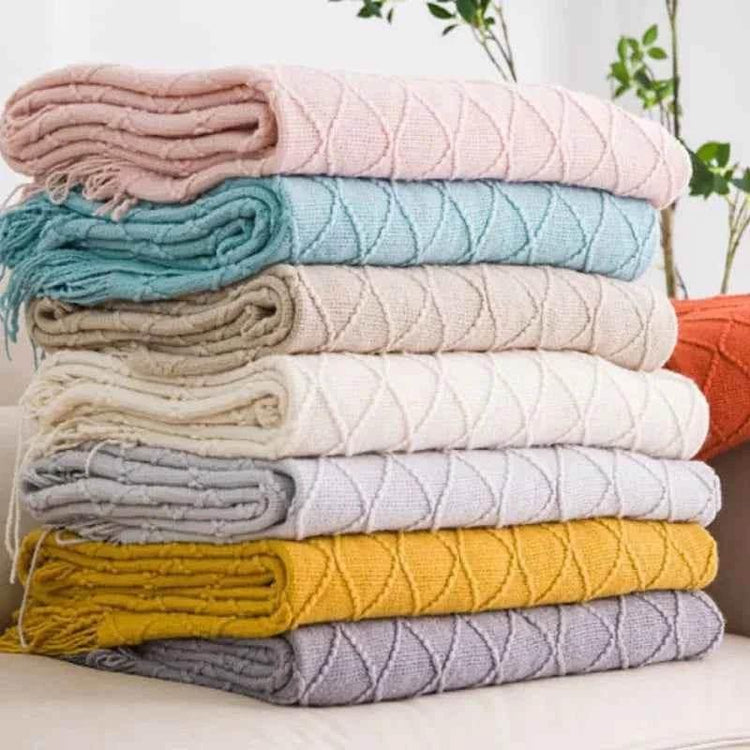 Bohemian Couch Blanket Large Knitted Tassel Throw for Bed Chair Sofa Couch Cover All-Season Blankets Home Decor Soft Comfortable by DSERS