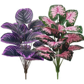Set of 2 Artificial Caladium Plants with Purple Pink Leaf Faux Bonsai Plant by DSERS