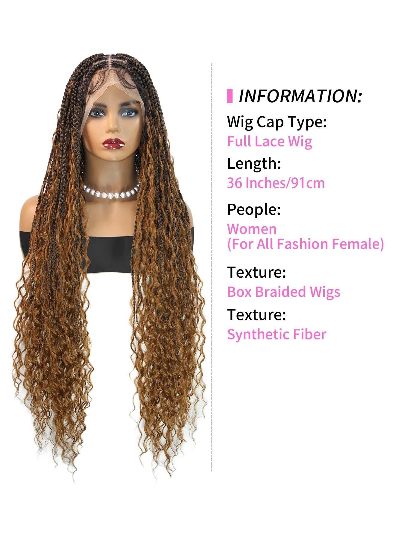 Boho Knotless Braided Wigs Synthetic Full Lace Braids With Curly Hair Ends Goddess Ombre Blonde Box Braided Wigs With Baby Hair Braided Wigs by DSERS / AliHairs Store