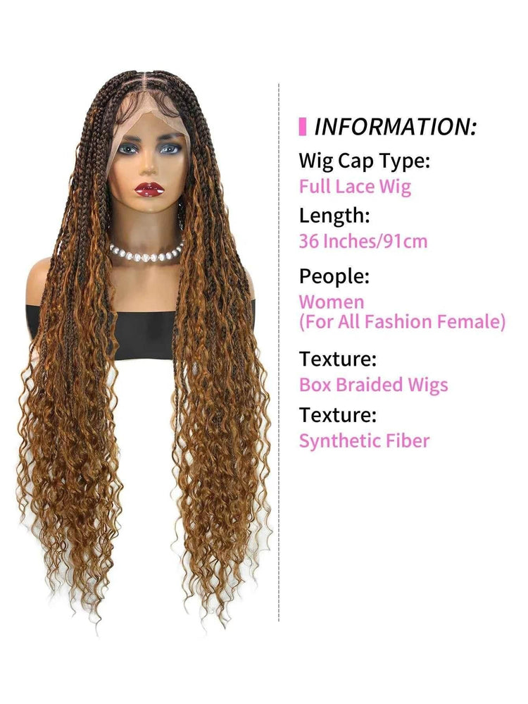 Synthetic Blonde Goddess Boho Box Braided Wigs For Women Braided Full Lace Wig With Curly Hair Ends Big Part Knotless Box Braids Wigs by DSERS / AliHairs Store