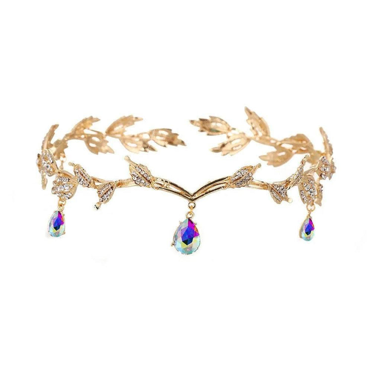 Luxury Crystal Crown Bridal Hair Accessories Wedding Rhinestone Waterdrop Leaf Tiara Crown Headband Frontlet Brides Hair Jewelry Tiaras by DSERS