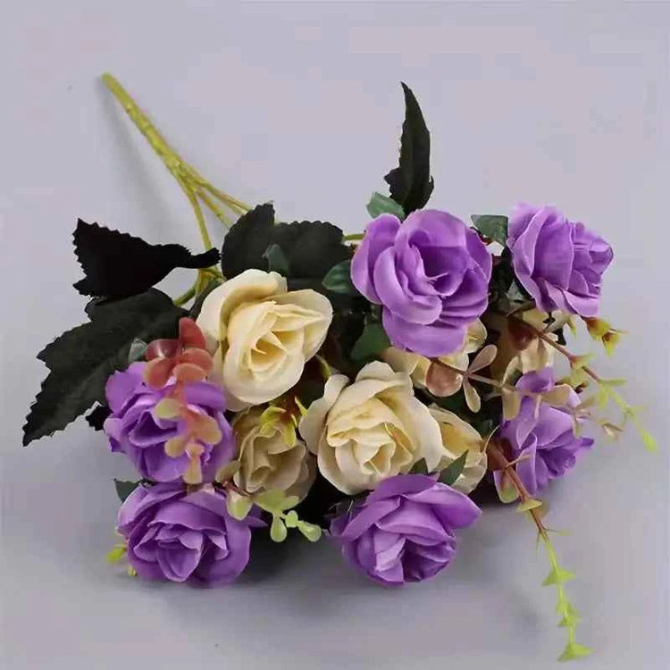 12 Heads Rose Artificial Flowers Fake Two color Flowers with Stems Faux Roses Flower Bouquets Home Wedding Christmas Party Decor by DSERS