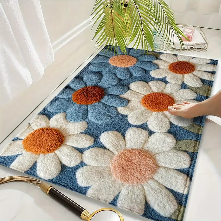 VIKAMA Daisy Pattern Carpet Doormat Non-slip Laundry Room Rug For Bedroom Floor Mat Home Decor Bedside Rugs Outdoor Carpet Bath Mat by DSERS