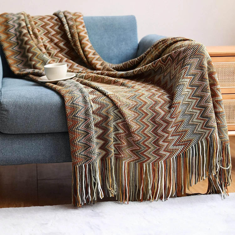 Bohemian Couch Blanket Large Knitted Tassel Throw for Bed Chair Sofa Couch Cover All-Season Blankets Home Decor Soft Comfortable by DSERS
