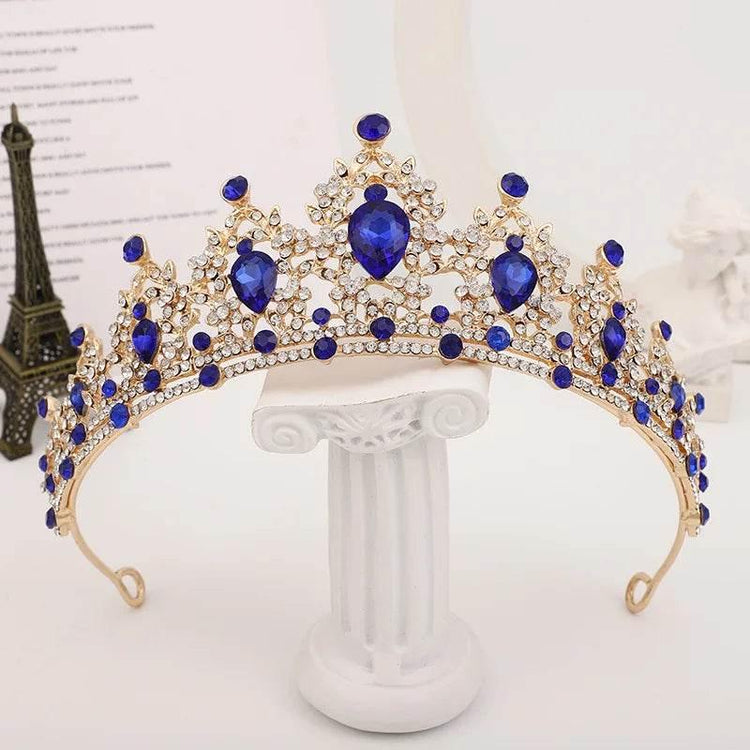 Baroque Gold Color Champagne Crystal Heart Bridal Tiara Crown Rhinestone Pageant Diadem Veil Tiara Headband Wedding Hair Jewelry Tiaras by DSERS