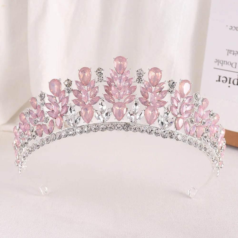 Baroque Green Pink Opal Wedding Headband Crystal Bridal Crown Tiara Hair Jewelry Accessories Women Rhinestone Royal Queen Diadem Tiaras by DSERS
