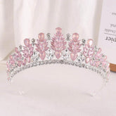 Baroque Green Pink Opal Wedding Headband Crystal Bridal Crown Tiara Hair Jewelry Accessories Women Rhinestone Royal Queen Diadem Tiaras by DSERS