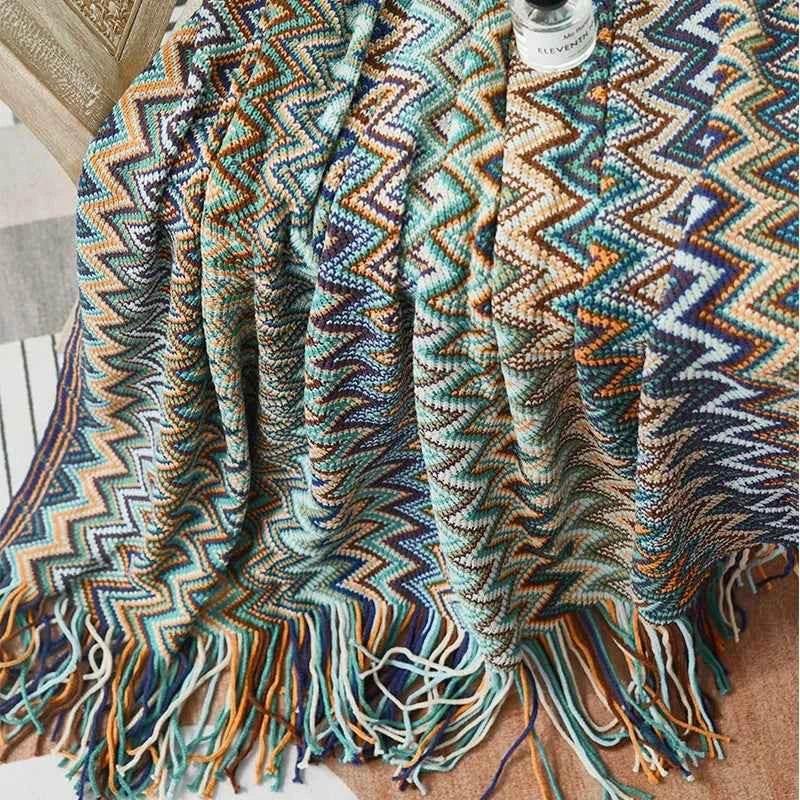 Bohemian Couch Blanket Large Knitted Tassel Throw for Bed Chair Sofa Couch Cover All-Season Blankets Home Decor Soft Comfortable by DSERS