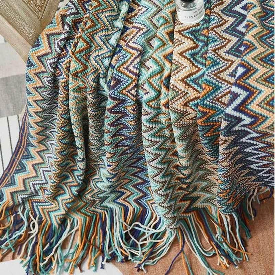 Bohemian Couch Blanket Large Knitted Tassel Throw for Bed Chair Sofa Couch Cover All-Season Blankets Home Decor Soft Comfortable by DSERS