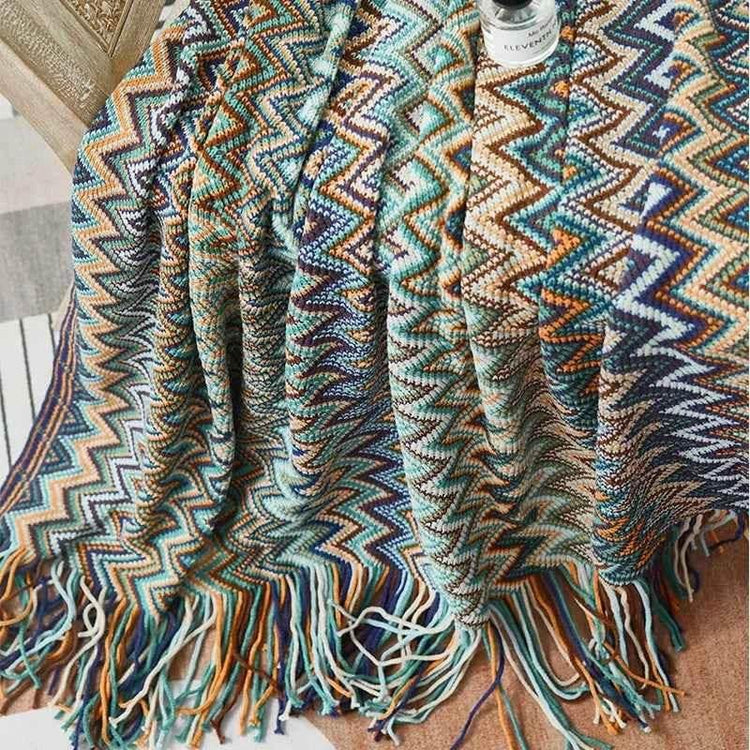Bohemian Couch Blanket Large Knitted Tassel Throw for Bed Chair Sofa Couch Cover All-Season Blankets Home Decor Soft Comfortable by DSERS