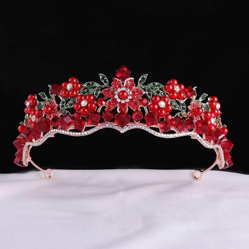 Luxury Baroque Purple Crystal Pearl Bridal Crown Tiara Magnificent Rhinestone Diadem for Bride Headband Wedding Hair Accessories Tiaras by DSERS