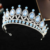 Baroque Luxury Silver Color Pink Opal Crystal Bridal Tiaras Crown Rhinestone Pageant Diadem Headpieces Wedding Hair Accessories Tiaras by DSERS
