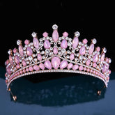 Baroque Pink Opal Crystal Bridal Crown Royal Queen Tiaras Rhinestone Pageant Prom Diadem Princess Wedding Crown Hair Accessories Tiaras by DSERS