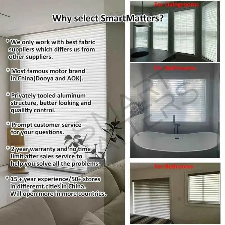 SmartMatters Electric Shangrila Blinds Smart Zigbee Blackout Zebra Shades for Windows and Doors Wifi Tuya Alexa Google Assistant Smart Shade by DS