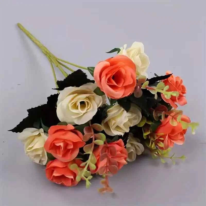 12 Heads Rose Artificial Flowers Fake Two color Flowers with Stems Faux Roses Flower Bouquets Home Wedding Christmas Party Decor by DSERS