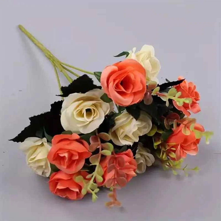 12 Heads Rose Artificial Flowers Fake Two color Flowers with Stems Faux Roses Flower Bouquets Home Wedding Christmas Party Decor by DSERS