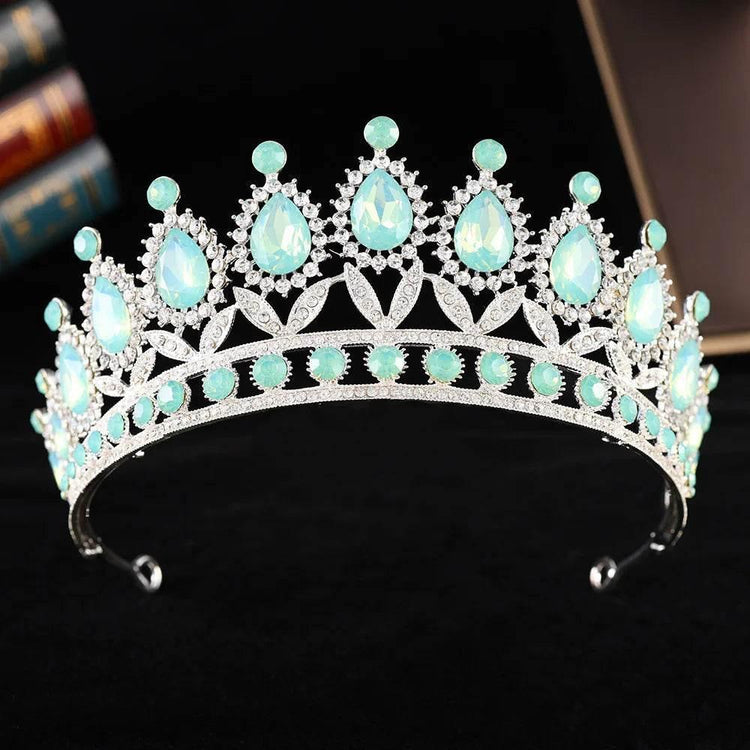 Baroque Luxury Silver Color Pink Opal Crystal Bridal Tiaras Crown Rhinestone Pageant Diadem Headpieces Wedding Hair Accessories Tiaras by DSERS