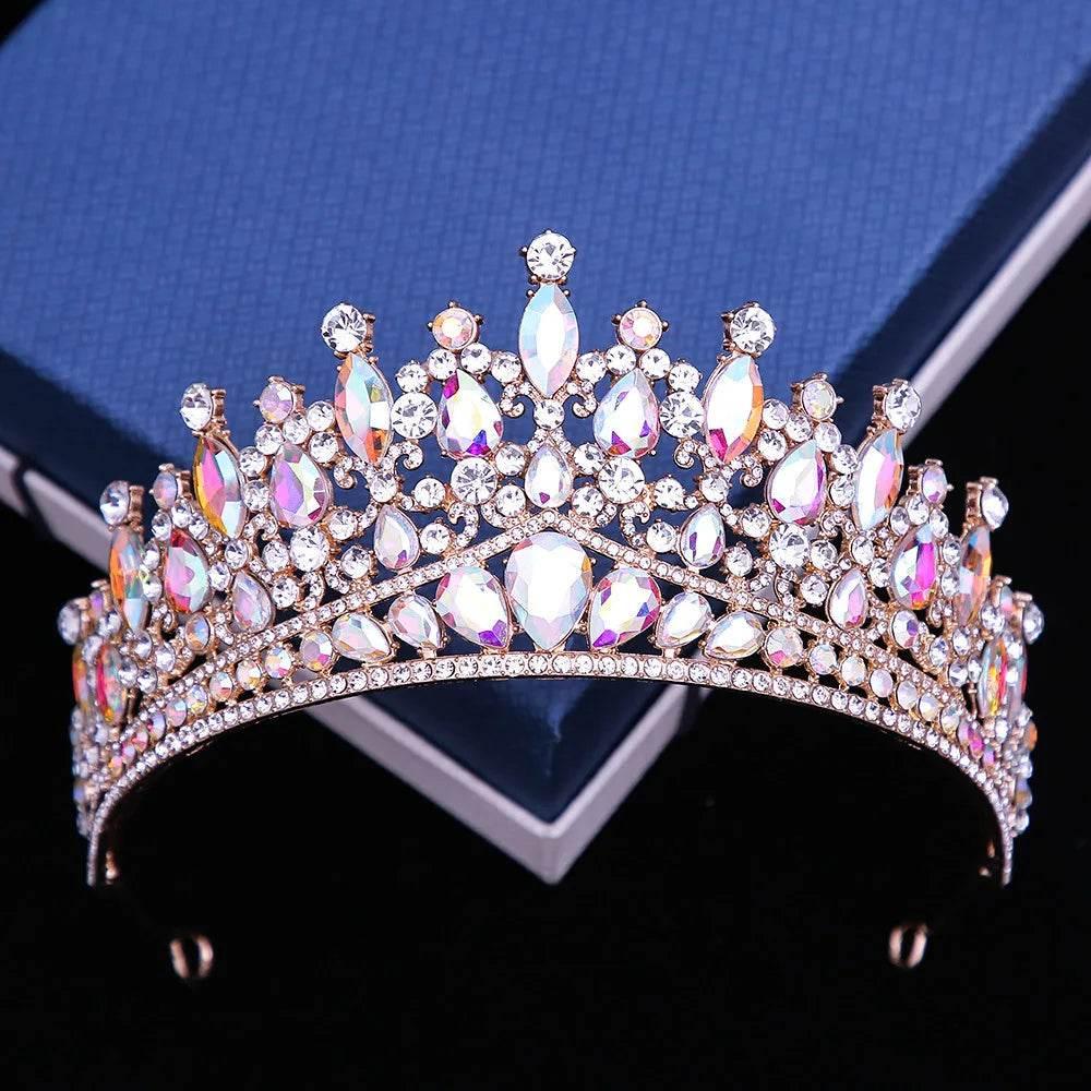 Baroque Pink Opal Crystal Bridal Crown Royal Queen Tiaras Rhinestone Pageant Prom Diadem Princess Wedding Crown Hair Accessories Tiaras by DSERS