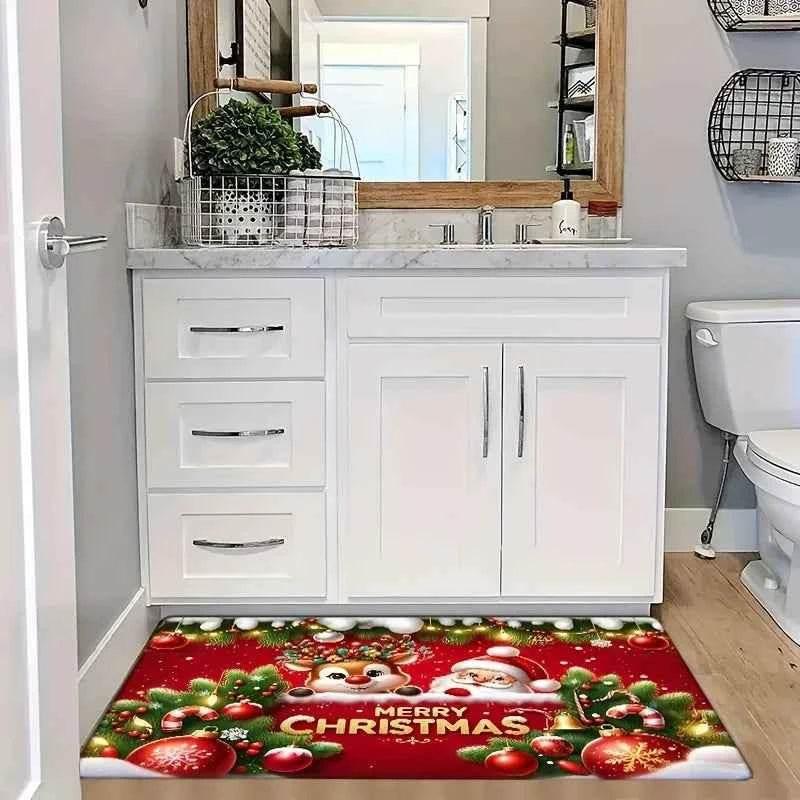 VIKAMA Red Flannel Christmas Santa Claus Entryway Rug Welcome Floor Mat Entrance Carpet Christmas Ornament Living Room Rugs by DSERS