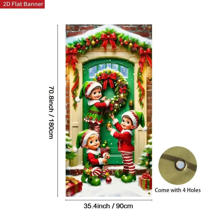 2D door signs, Christmas fairy doors, holiday door curtain flags, family front door signs, porch garden decorations by DSERS