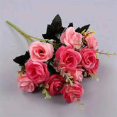 12 Heads Rose Artificial Flowers Fake Two color Flowers with Stems Faux Roses Flower Bouquets Home Wedding Christmas Party Decor by DSERS