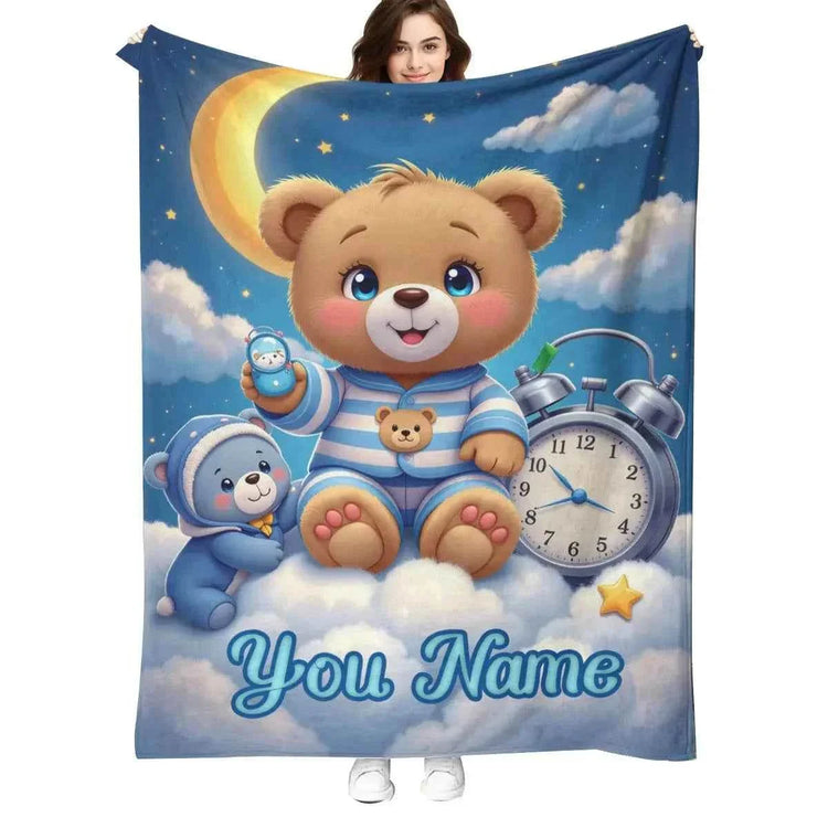 Customized personalized name blanket, printed portable, goodnight bear cartoon, party, birthday, daughter or son gift,sofa，soft by DSERS