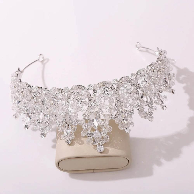 Baroque Pink Crystal Beads Bridal Crowns Handmade Tiaras Bride Headbands Rhinestone Diadem Queen Crown Wedding Hair Accessories Tiaras by DSERS