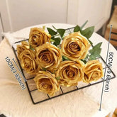 10/1 Heads Golden Silver Rose Artificial Flower DIY Wedding Floral Arrangement Material Silk Bridal Bouquet Photo Prop Home Deco by DSERS