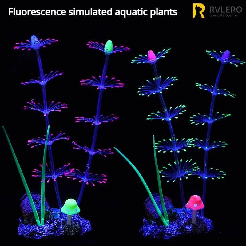 Simulation Aquatic Plants Fluorescent Silicone Water Grass Fish Tank Landscape Aquarium Decoration Coral Landscaping Home Decor by DSERS