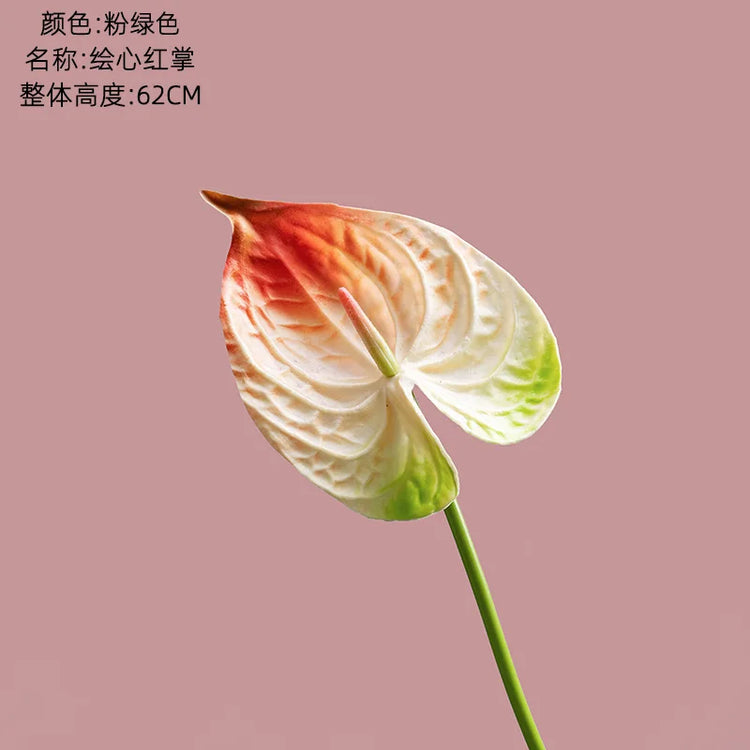 10Pc/lot PU Artificial Flowers Anthurium Bridal Bouquet Wedding Decoration Fake Palm Flowers Home Party Table Floral Arrangement by DSERS