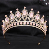 Baroque Blue Green Pink Opal Tiara Crowns Hair Jewelry Rhinestone Diadem Birthday Party Wedding Crystal Bridal Crown Accessories Tiaras by DSERS