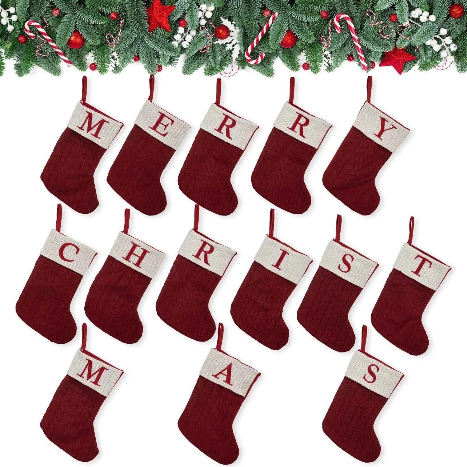 navidad Christmas Boots Letters Christmas Stocking New Knitting Christmas Tree Pendant Decorations SnowflakeChristmas Socks by DSERS