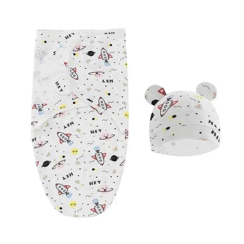 100% Organic Cotton Baby Swaddle Blanket Wrap Hat Set for Infant Adjustable Newborn Swaddle Baby Swaddle for 0-3 Month by DSERS
