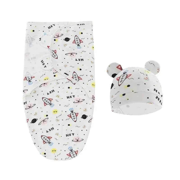 100% Organic Cotton Baby Swaddle Blanket Wrap Hat Set for Infant Adjustable Newborn Swaddle Baby Swaddle for 0-3 Month by DSERS