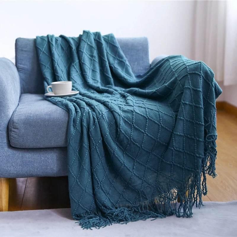 Bohemian Couch Blanket Large Knitted Tassel Throw for Bed Chair Sofa Couch Cover All-Season Blankets Home Decor Soft Comfortable by DSERS