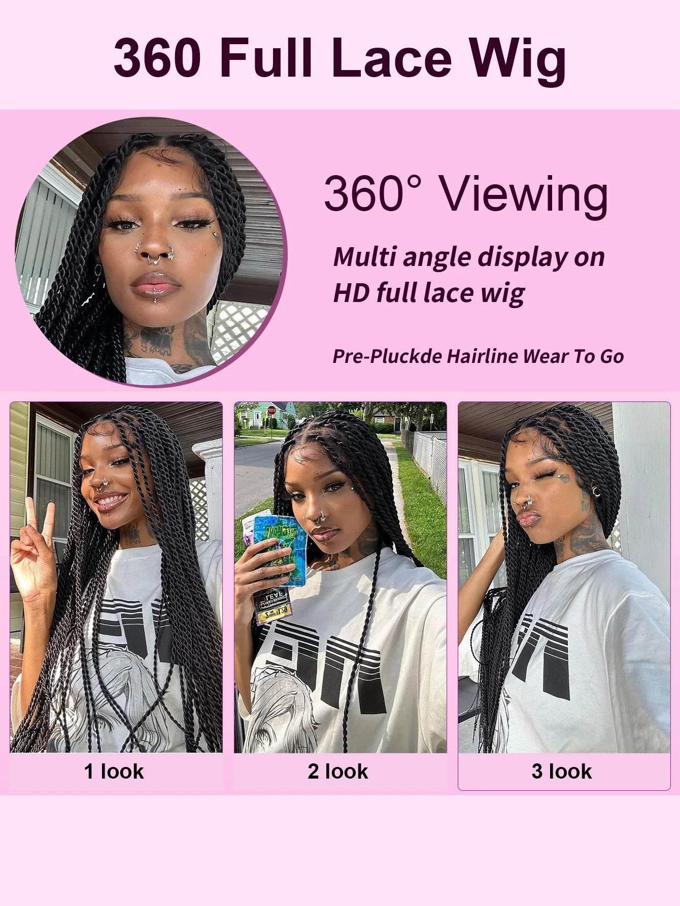 Senegalese Twist Braided Wigs Synthetic Knotless Box Braids Wig For Black Women Full Lace Front Wig Faux Locs Goddess Braids Wig Braided Wigs by DSERS