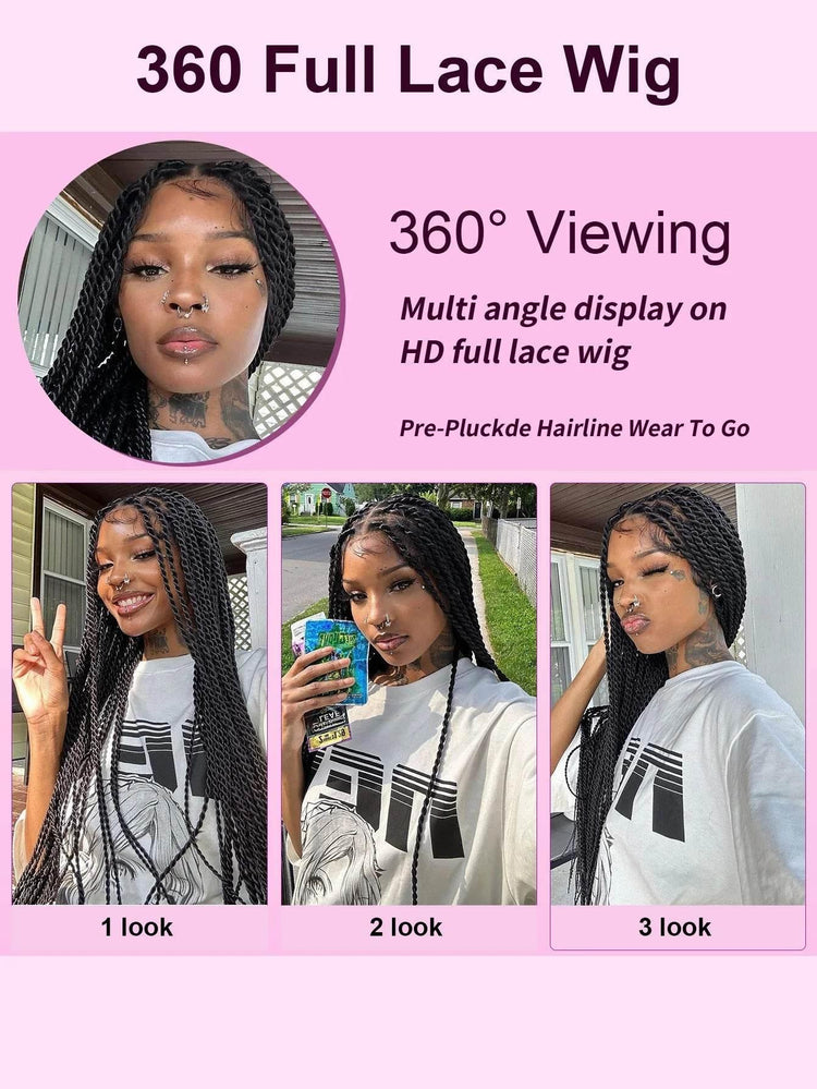 Synthetic Full Lace Frontal Twist Braided Wigs For Black Women Faux Locs Knotless Box Braided Lace Wig Goddess Senegalese Braids Braided Wigs by DSERS / AliHairs Store
