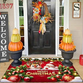 VIKAMA Red Flannel Christmas Santa Claus Entryway Rug Welcome Floor Mat Entrance Carpet Christmas Ornament Living Room Rugs by DSERS