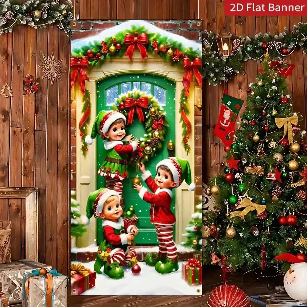 2D door signs, Christmas fairy doors, holiday door curtain flags, family front door signs, porch garden decorations by DSERS