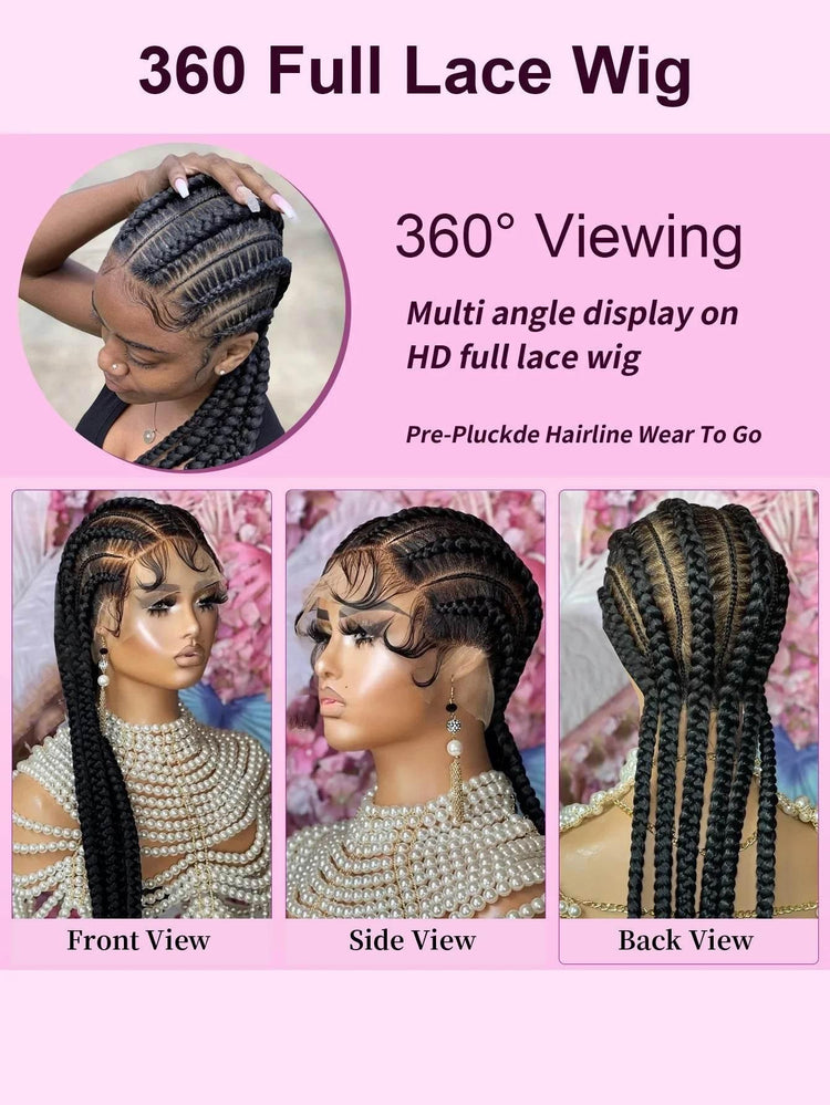 Cornrow Braids Wig Synthetic Full Lace Front Braided Wigs For Black Women 36 Inches Long Locs Goddess Braids Wig With Baby Hair Braids Wig by DSERS / AliHairs Store