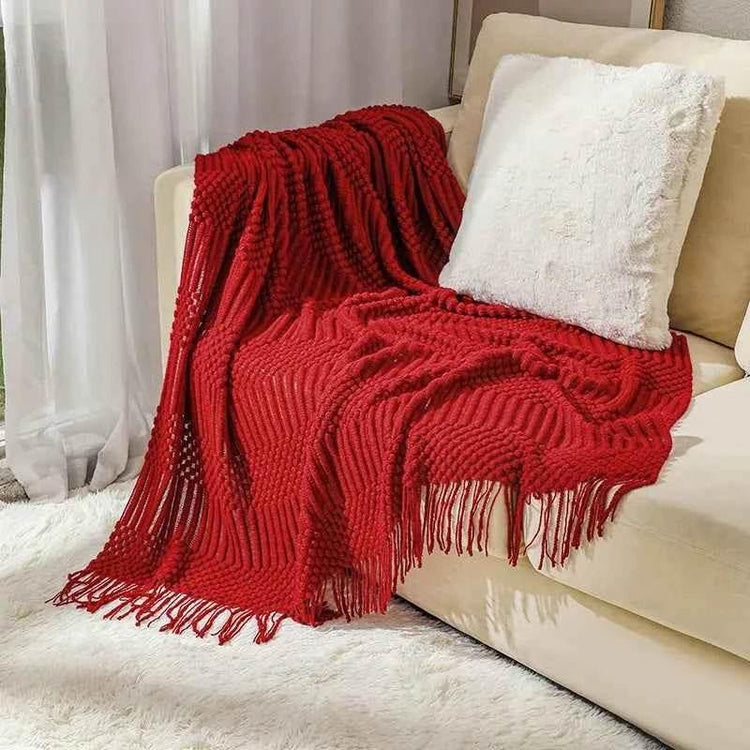 Bohemian Couch Blanket Large Knitted Tassel Throw for Bed Chair Sofa Couch Cover All-Season Blankets Home Decor Soft Comfortable by DSERS