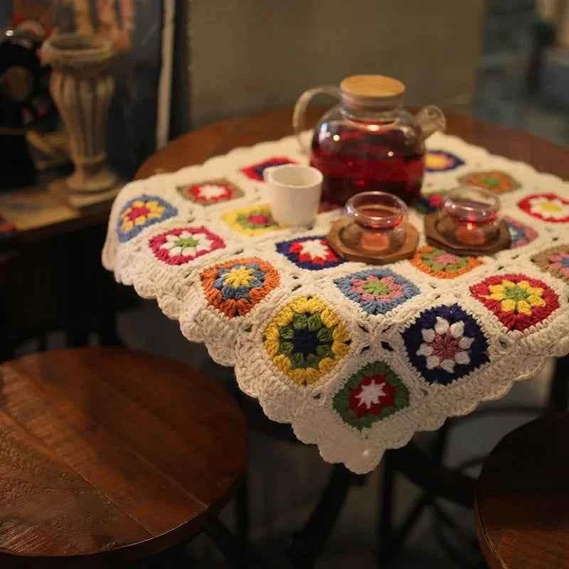 Handmade Knitting Crochet Hair Blanket Grandmother Daisy Rustic Style Decorative Tablecloth Home Decor Accessories by GiFTiFY